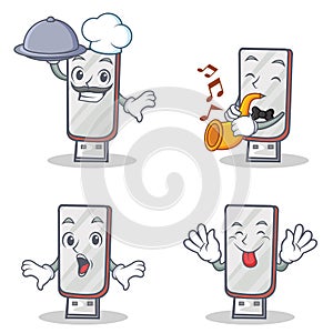Set of flashdisk character with chef trumpet suprised tongue out