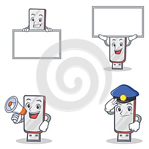 Set of flashdisk character with police board megaphone