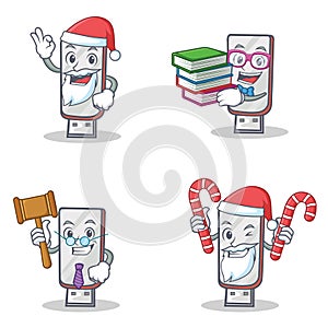 Set of flashdisk character with Santa candy book judge