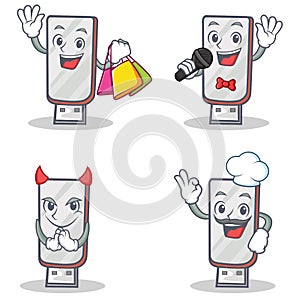 Set of flashdisk character with shopping karaoke devil chef