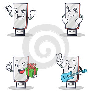 Set of flashdisk character with succesfull smirking gift guitar