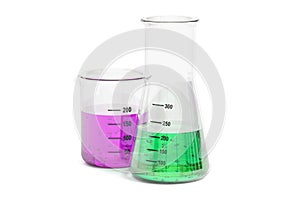 Set of flasks with colored liquid, 3D rendering