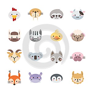 Set of flat animal icons on white background set 2