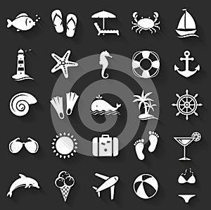 Set of flat beach icons. Vector set.