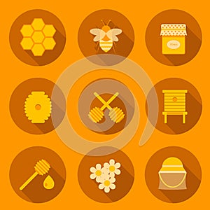 Set of flat beekeeping icons