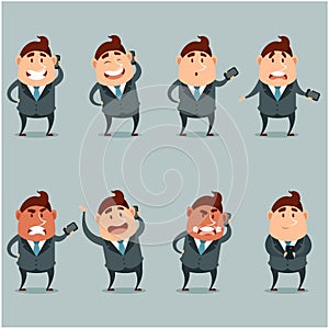Set of flat businessmen with phone