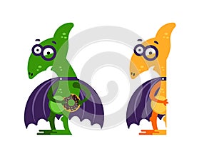 Set of flat cartoon characters/ Funny pterodactyl for children