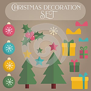 Set of flat christmas decoration elements