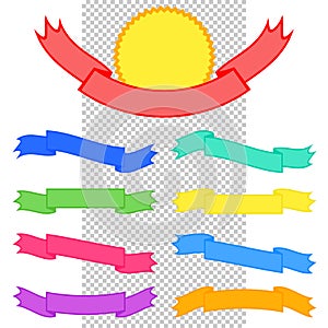 Set of flat colored ribbons isolated banners on white and transparent background