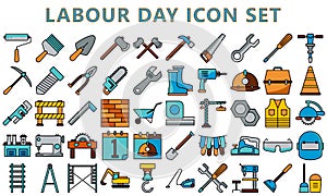 Set Flat colored vector labour or labor day icons