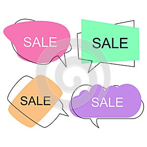 Set of flat colorful bubble speech vector. Banners, price tags, stickers, posters, badges.