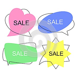 Set of flat colorful bubble speech vector. Banners, price tags, stickers, posters, badges.