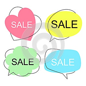 Set of flat colorful bubble speech vector. Banners, price tags, stickers, posters, badges.