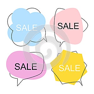 Set of flat colorful bubble speech vector. Banners, price tags, stickers, posters, badges.