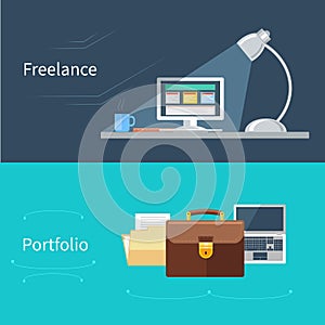 Set of flat concept for portfolio and freelance