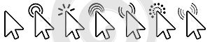 Set of flat cursor icons. Click or press cursor set. Arrow pointer, loading, progress - vector