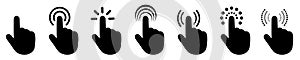 Set of flat cursor icons. Click or press cursor set. Arrow pointer, loading, progress - vector