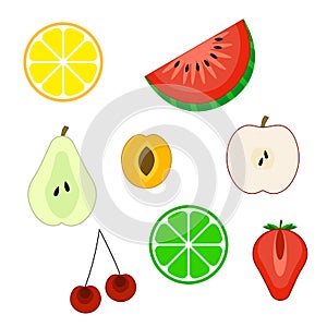 Set of flat cuted fruit icons