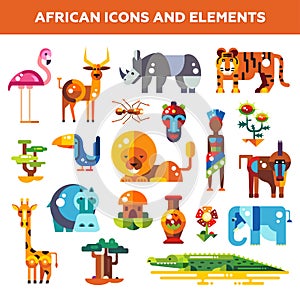 Set of flat design african icons and infographics