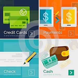 Set of flat design banners payment online