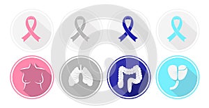 Set of flat design Cancer and human organ icons.