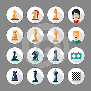 Set of flat design chess icons with players