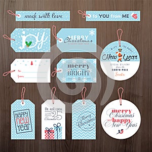 Set of flat design Christmas and New Year tags
