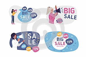 Set of flat design concept banners for woman big sales