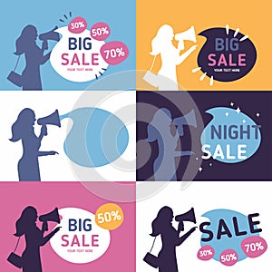 Set of flat design concept banners for woman big sales