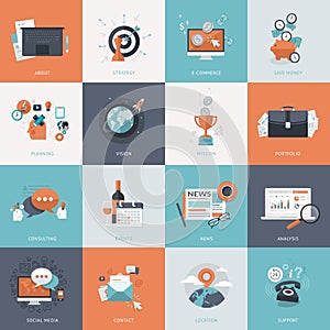 Set of flat design concept icons for business