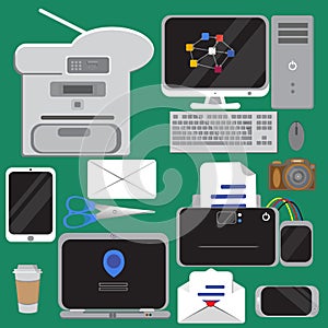 Set of flat design concept icons of office equipment