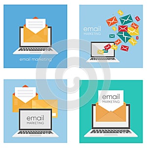 Set of flat design concept icons for web and mobile phone services and apps. Icons for mobile marketing, email marketing