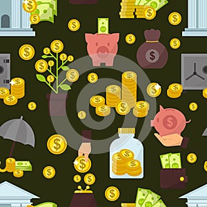 Set of flat design concept money icons for finance banking online payment dollar buck cash note commerce vector pattern