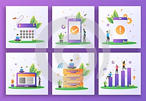 Set of flat design concept. Schedule, Application Check, Application Error, Management, Big data, Data analysis. Suitable for web