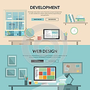 Set of flat design concept for web development
