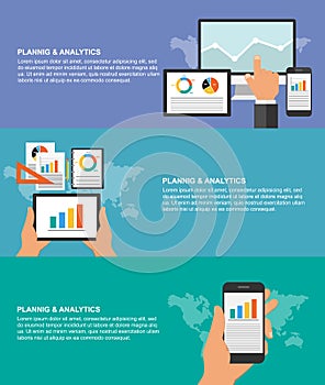 Set of flat design concepts for business planning and analytics. Vector illustration.