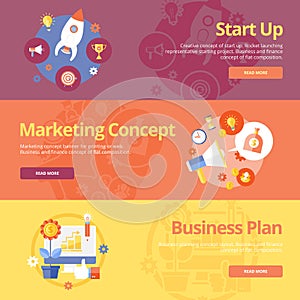 Set of flat design concepts for start up, marketing concept business plan.