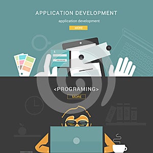 Set of Flat Design Concepts for Web Application Development Process and Programming.