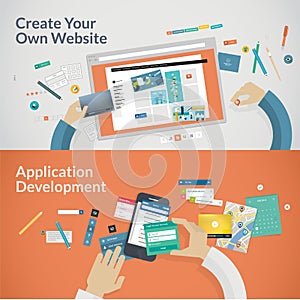 Set of flat design concepts for websites and appli