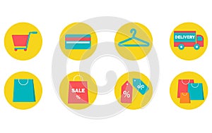 Set of flat design conceptual icons for shopping.