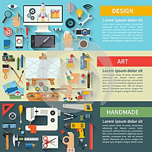 Set of flat design creative process concepts