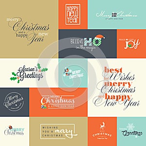 Set of flat design elements for Christmas and New Year greeting cards
