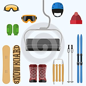 Set of flat design elements on winter sport theme