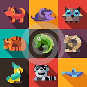 Set of flat design geometric animals icons