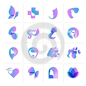 Set of flat design icons for beauty, fashion, cosmetics, spa and wellness, healthcare and natural products
