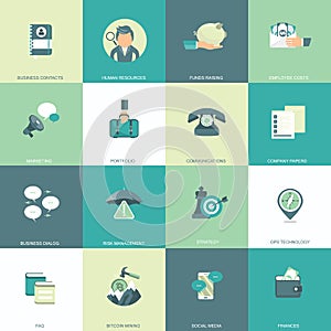 Set of flat design icons for business, pay per click, creative process, searching, web analysis, work-flow, on line shopping