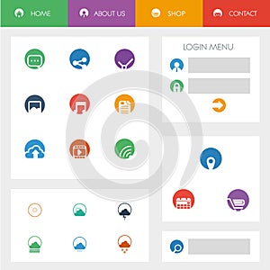 Set of flat design icons in colorful bars for