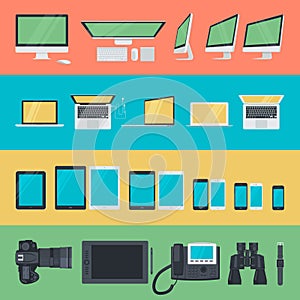 Set of flat design icons of electronic devices