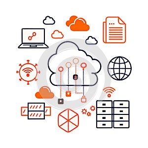 Cloud Computing and Network Technology Icons on White Background