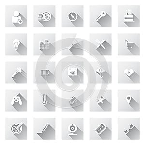Set of flat design icons with long shadows.